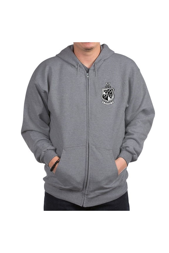 - Delta Chi Black And White Coat Of Arms Sweatshirt - Zip Hoodie, Classic Hooded Sweatshirt with Metal Zipper