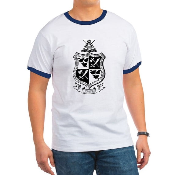 CafePress - Delta Chi Black And White Coat Of Arms T Shirt - 100% Cotton Ringed T-Shirt