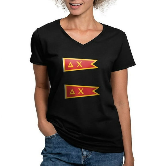 CafePress - Delta Chi Flag T Shirt - Women's V-Neck Dark T-Shirt