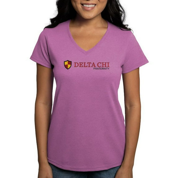 CafePress - Delta Chi Fraternity Full Color Logo T Shirt - Women's V-Neck Dark T-Shirt