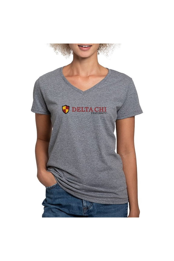 - Delta Chi Fraternity Full Color Logo T Shirt - Women's V-Neck Dark T-Shirt