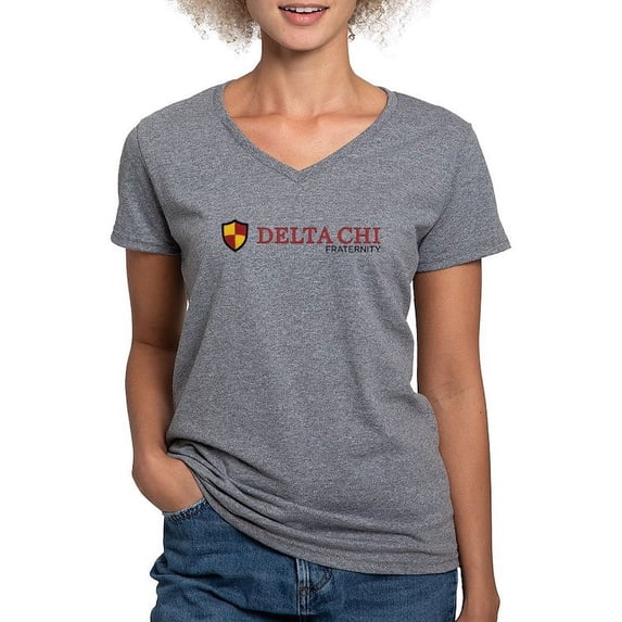 CafePress - Delta Chi Fraternity Full Color Logo T Shirt - Women's V-Neck Dark T-Shirt