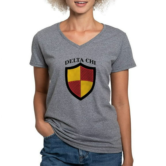 CafePress - Delta Chi Full Color Icon T Shirt - Women's V-Neck Dark T-Shirt