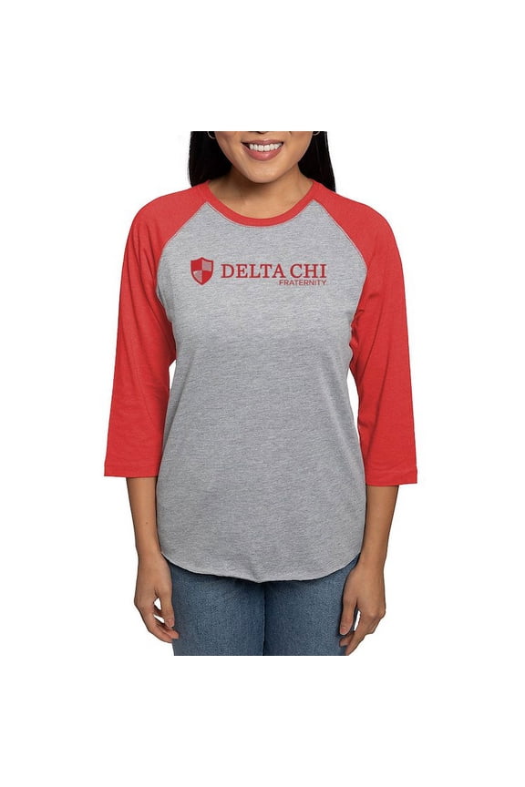 - Delta Chi Logo Red Long Sleeve T Shirt - Womens Baseball Tee
