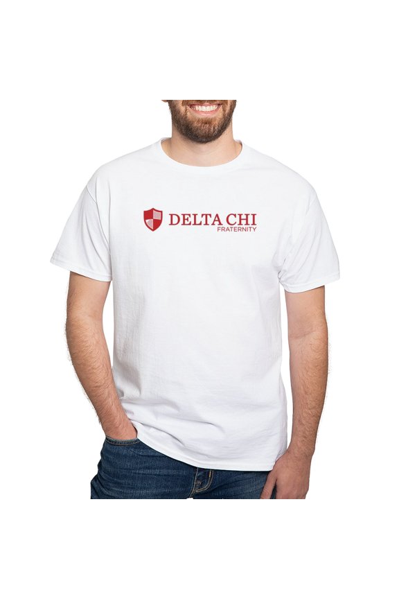 - Delta Chi Logo Red T Shirt - Men's White Classic Cotton T-Shirts