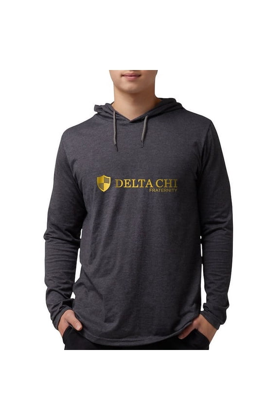 - Delta Chi Logo Yellow Long Sleeve T Shirt - Mens Hooded Shirt