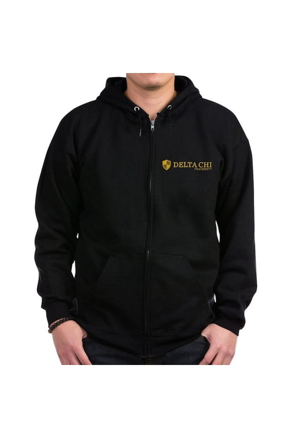 - Delta Chi Logo Yellow Sweatshirt - Zip Hoodie, Classic Hooded Sweatshirt with Metal Zipper