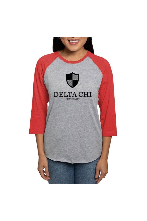 - Delta Chi Vertical Black Logo Long Sleeve T Shirt - Womens Baseball Tee