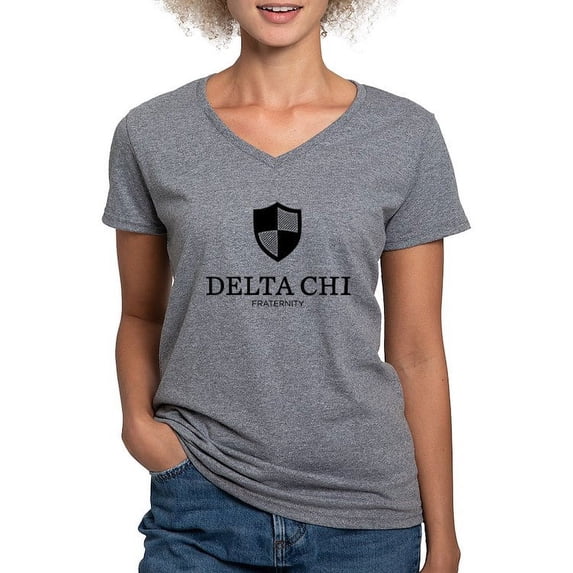 CafePress - Delta Chi Vertical Black Logo T Shirt - Women's V-Neck Dark T-Shirt