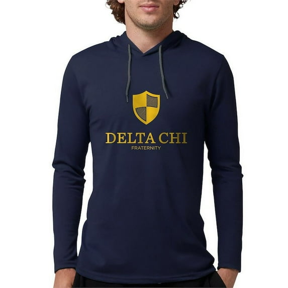 CafePress - Delta Chi Vertical Yellow Logo Long Sleeve T Shirt - Mens Hooded Shirt