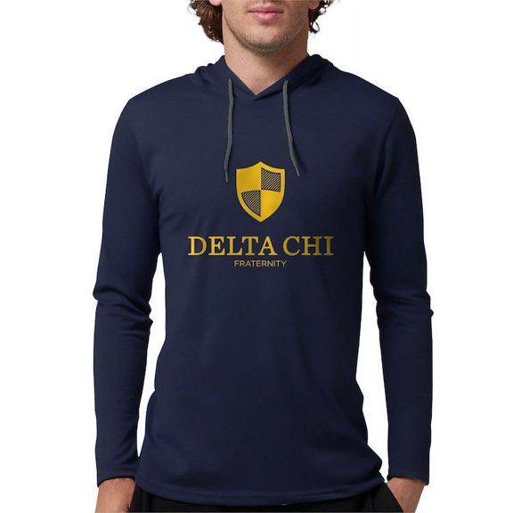 CafePress - Delta Chi Vertical Yellow Logo Long Sleeve T Shirt - Mens Hooded Shirt