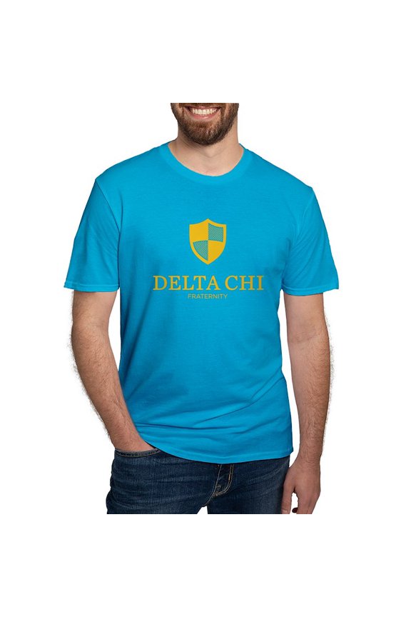 - Delta Chi Vertical Yellow Logo T Shirt - Men's Fitted T-Shirt