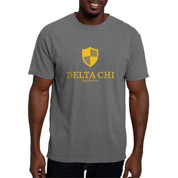 CafePress - Delta Chi Vertical Yellow Logo T Shirt - Mens Comfort Colors Shirt