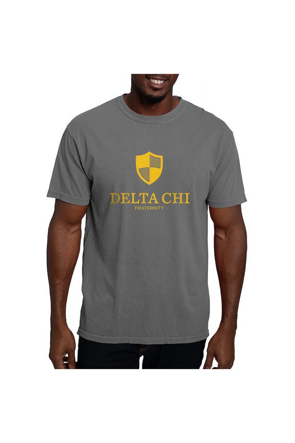 - Delta Chi Vertical Yellow Logo T Shirt - Mens Comfort Colors Shirt