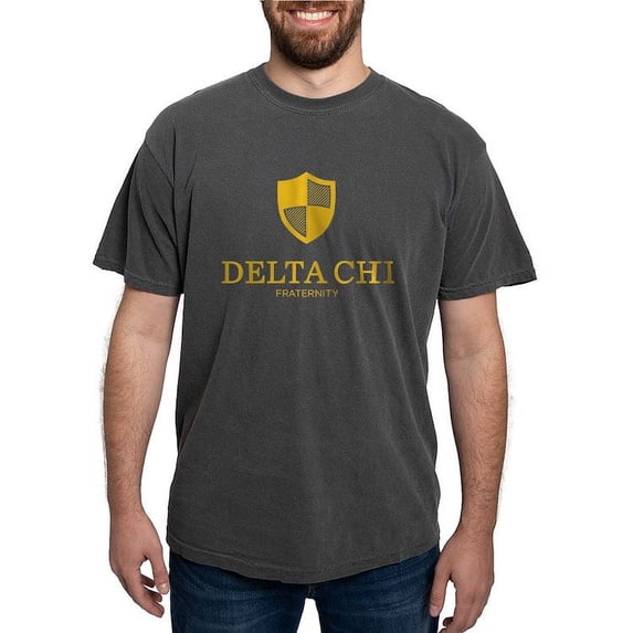 CafePress - Delta Chi Vertical Yellow Logo T Shirt - Mens Comfort Colors Shirt