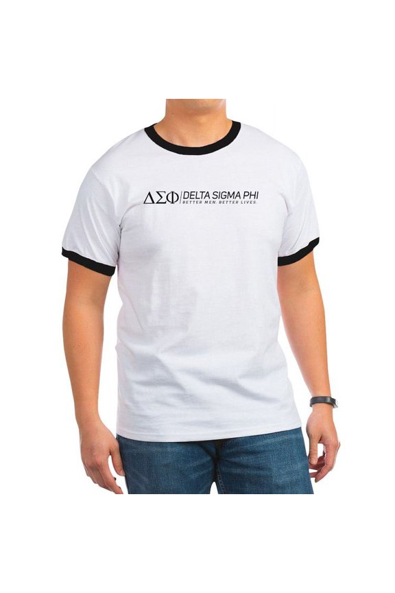 - Delta Sigma Phi Black Logo T Shirt - 100% Cotton Ringed T-Shirt