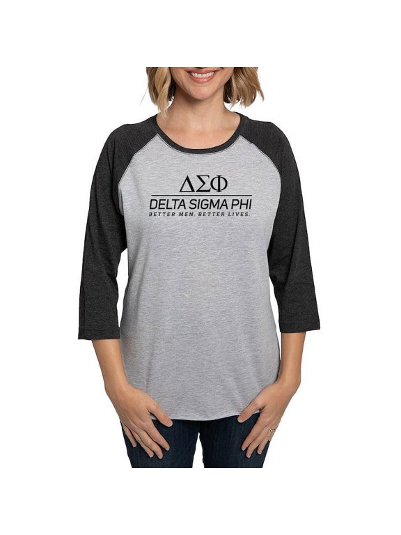 - Delta Sigma Phi Black Stacked Logo Long Sleeve T Shirt - Womens Baseball Tee