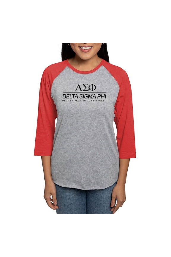 - Delta Sigma Phi Black Stacked Logo Long Sleeve T Shirt - Womens Baseball Tee