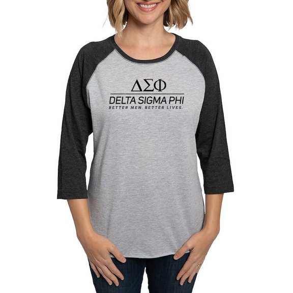 CafePress - Delta Sigma Phi Black Stacked Logo Long Sleeve T Shirt - Womens Baseball Tee