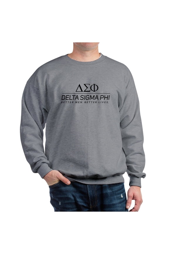 - Delta Sigma Phi Black Stacked Logo Sweatshirt - Crew Neck Sweatshirt