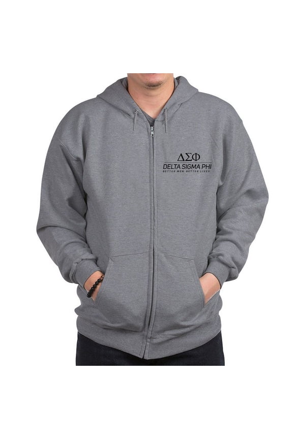- Delta Sigma Phi Black Stacked Logo Sweatshirt - Zip Hoodie, Classic Hooded Sweatshirt with Metal Zipper