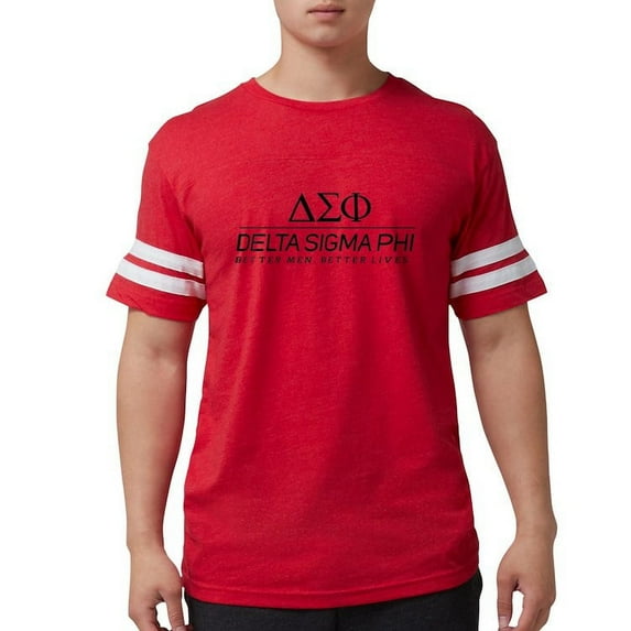 CafePress - Delta Sigma Phi Black Stacked Logo T Shirt - Mens Football Shirt