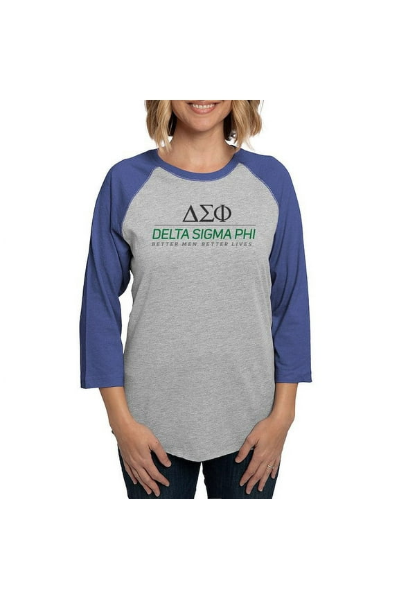 - Delta Sigma Phi Color Stacked Logo Long Sleeve T Shirt - Womens Baseball Tee