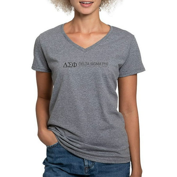 CafePress - Delta Sigma Phi Grayscale Logo T Shirt - Women's V-Neck Dark T-Shirt