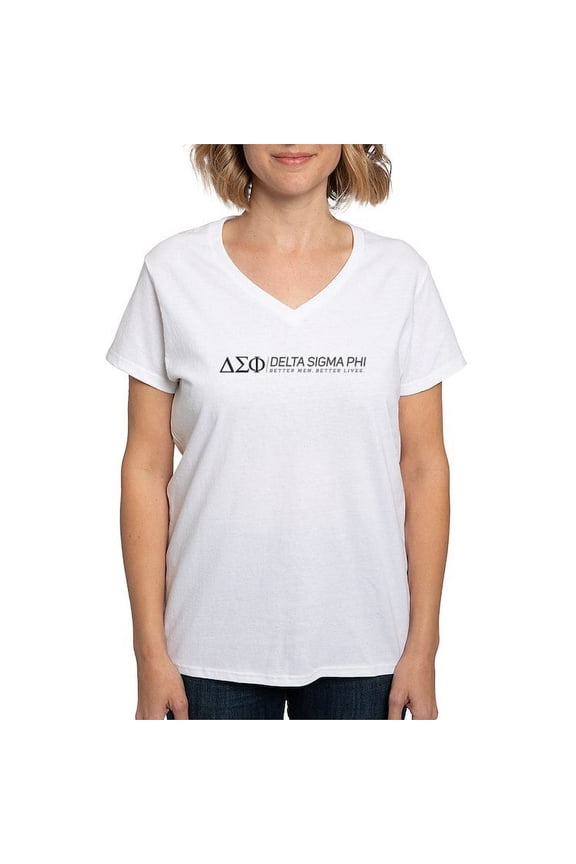 - Delta Sigma Phi Grayscale Logo T Shirt - Womens Cotton V-Neck T-shirt