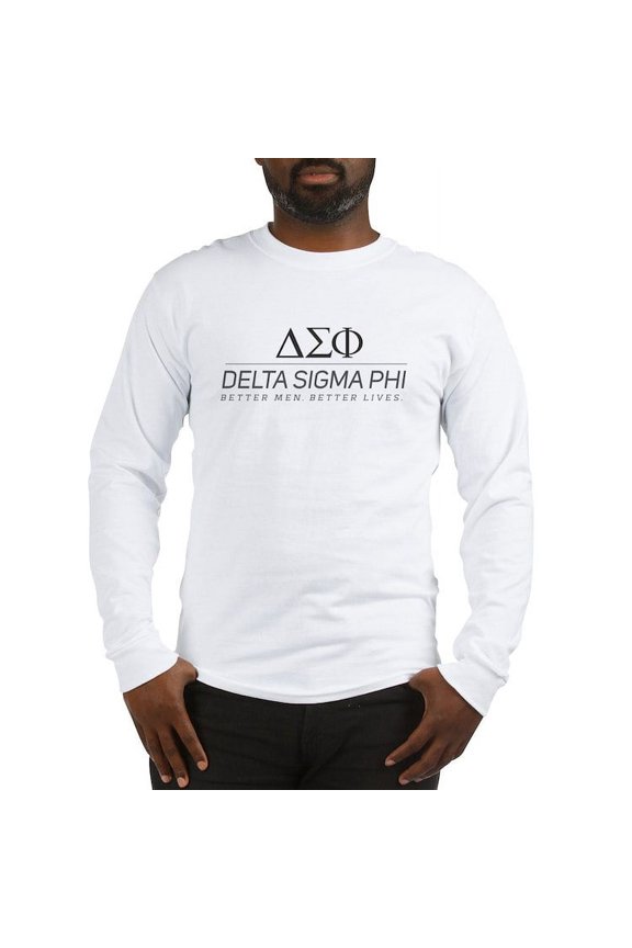 - Delta Sigma Phi Grayscale Stacked Logo Long Sleeve T Shirt - Unisex Cotton Long Sleeve T-Shirt