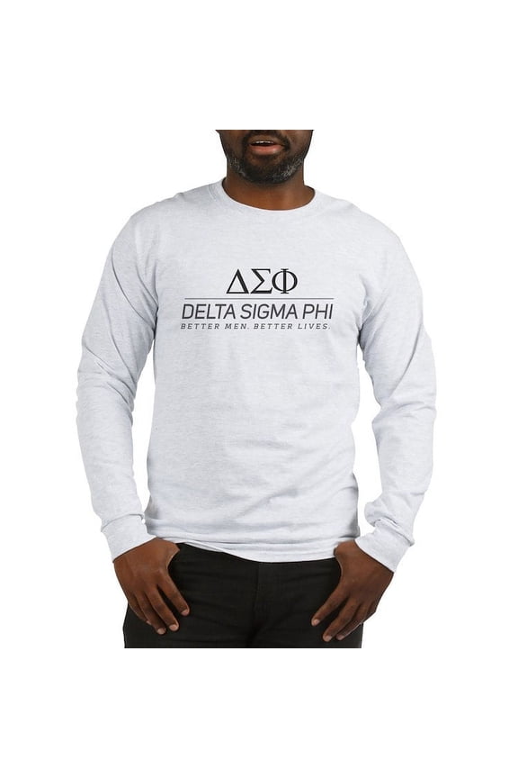 - Delta Sigma Phi Grayscale Stacked Logo Long Sleeve T Shirt - Unisex Cotton Long Sleeve T-Shirt