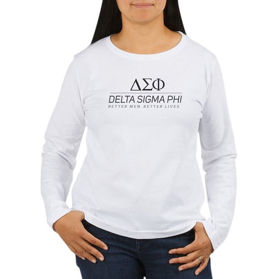 CafePress - Delta Sigma Phi Grayscale Stacked Logo Long Sleeve T Shirt - Women's Long Sleeve Graphic Casual T-Shirt
