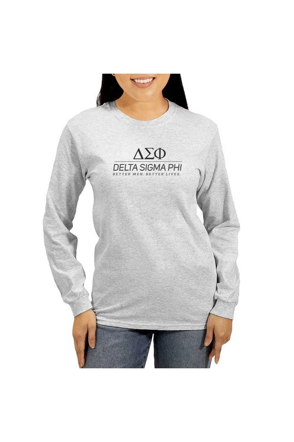 - Delta Sigma Phi Grayscale Stacked Logo Long Sleeve T Shirt - Women's Long Sleeve Graphic Casual T-Shirt