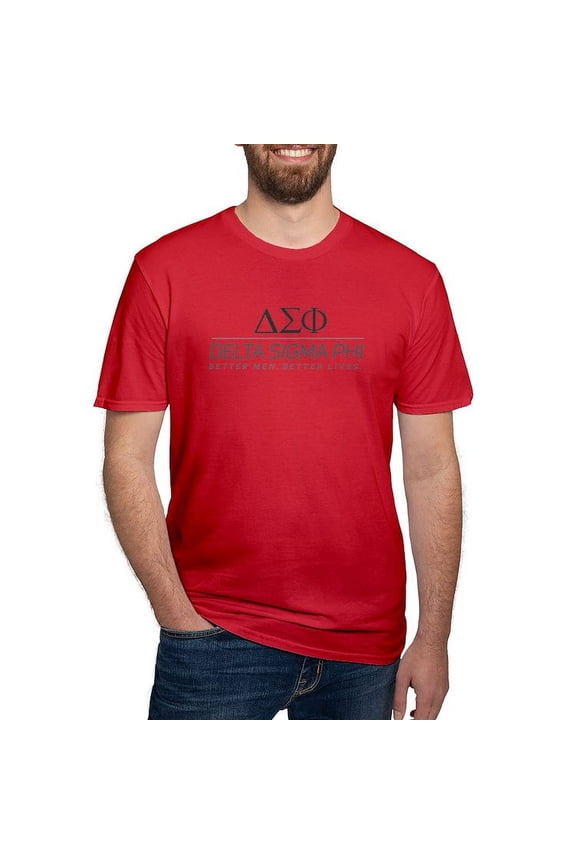 - Delta Sigma Phi Grayscale Stacked Logo T Shirt - Men's Fitted T-Shirt