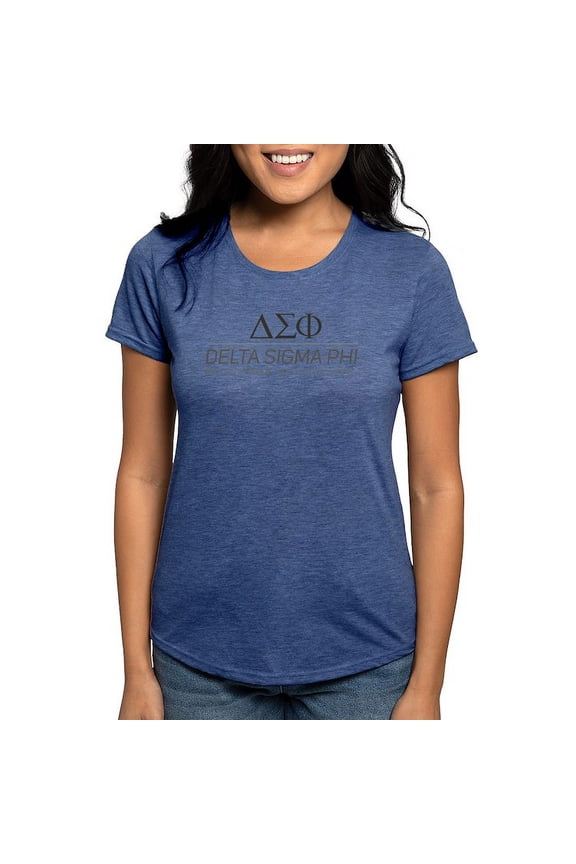 - Delta Sigma Phi Grayscale Stacked Logo T Shirt - Womens Tri-blend T-Shirt