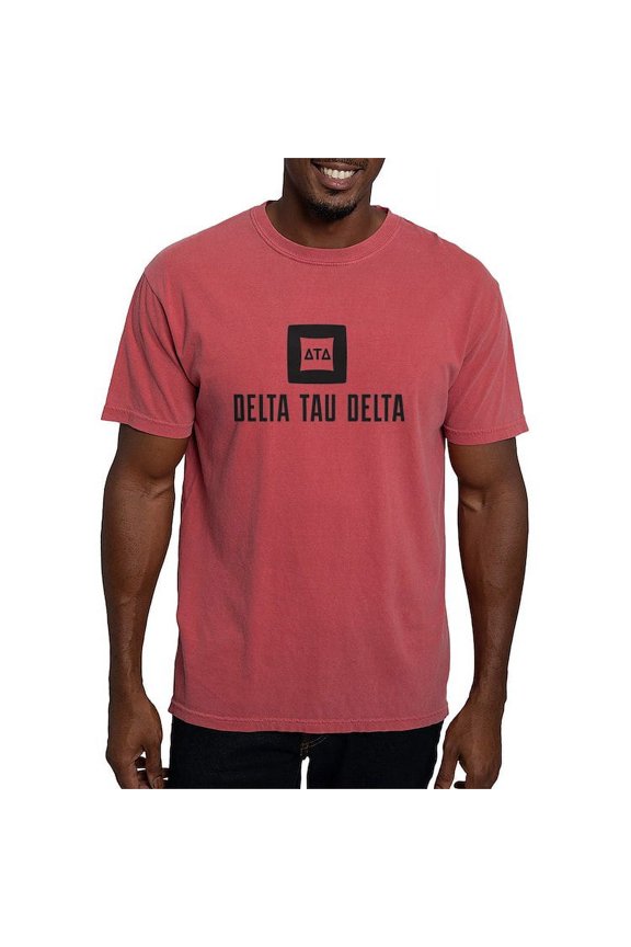 - Delta Tau Delta Black Stacked Signature T Shirt - Mens Comfort Colors Shirt