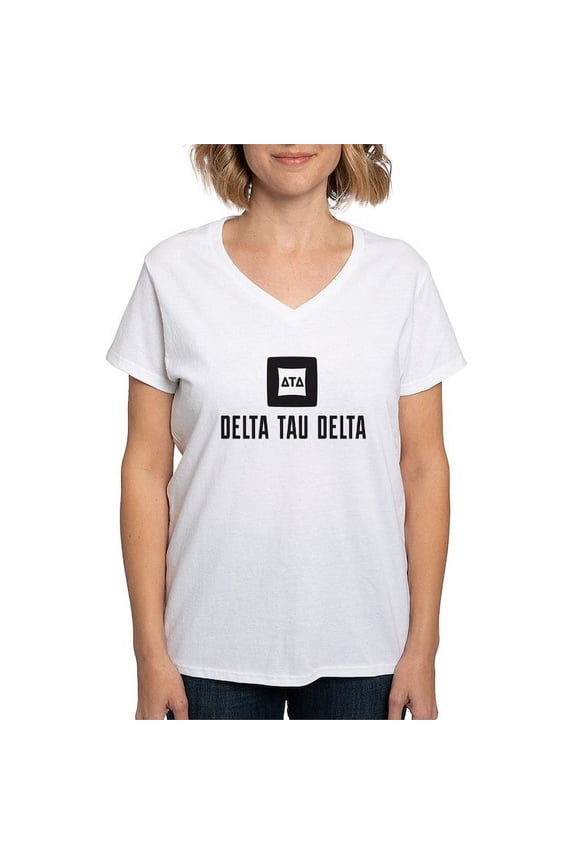 - Delta Tau Delta Black Stacked Signature T Shirt - Womens Cotton V-Neck T-shirt