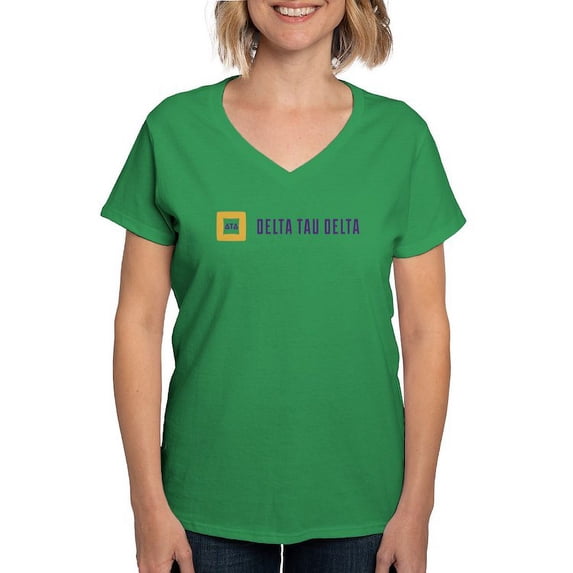 CafePress - Delta Tau Delta Full Color Signature T Shirt - Women's V-Neck Dark T-Shirt