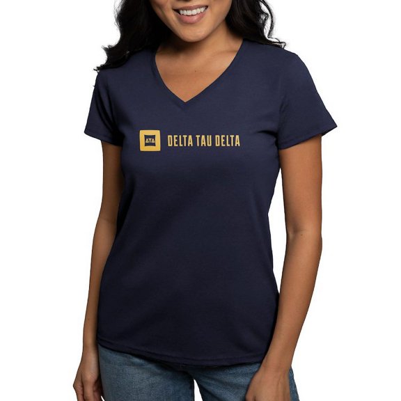 CafePress - Delta Tau Delta Gold Signature T Shirt - Women's V-Neck Dark T-Shirt