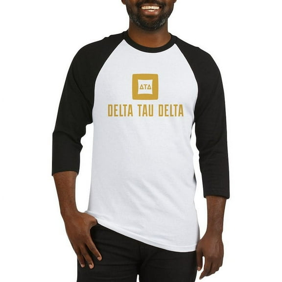 CafePress - Delta Tau Delta Gold Stacked Signature Baseball Jersey - Cotton Baseball Jersey, 3/4 Raglan Sleeve Shirt