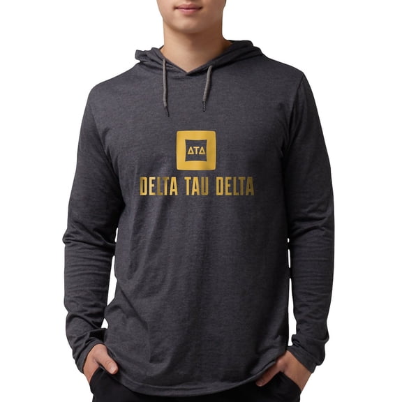 CafePress - Delta Tau Delta Gold Stacked Signature Long Sleeve T Shirt - Mens Hooded Shirt