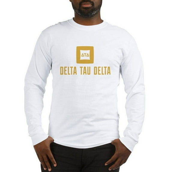 CafePress - Delta Tau Delta Gold Stacked Signature Long Sleeve T Shirt - Unisex Cotton Long Sleeve T-Shirt