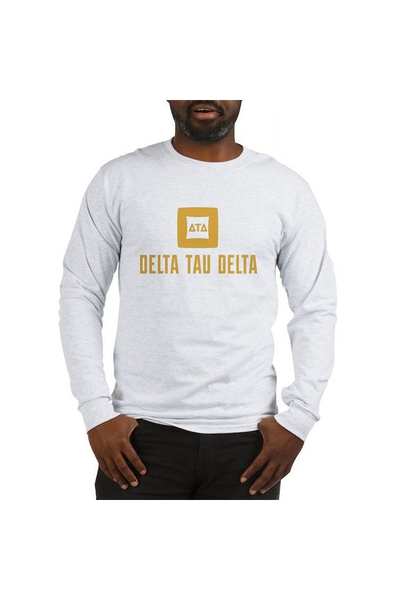 - Delta Tau Delta Gold Stacked Signature Long Sleeve T Shirt - Unisex Cotton Long Sleeve T-Shirt