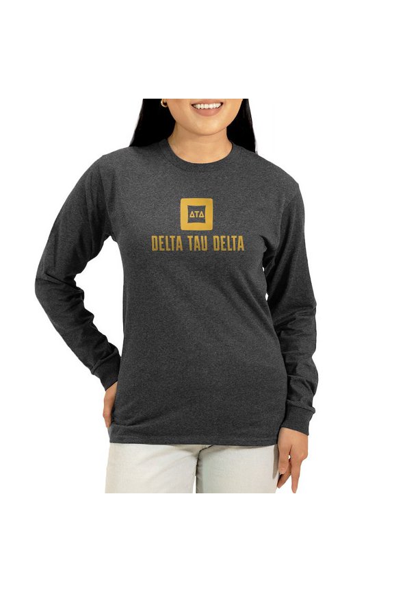 - Delta Tau Delta Gold Stacked Signature Long Sleeve T Shirt - Women's Long Sleeve Graphic Tee Casual Fit