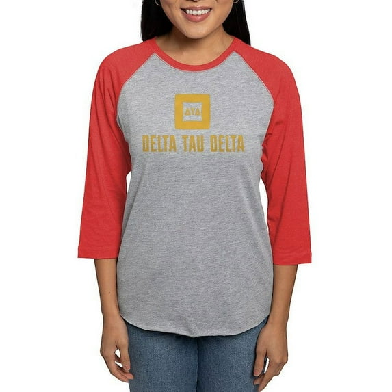CafePress - Delta Tau Delta Gold Stacked Signature Long Sleeve T Shirt - Womens Baseball Tee
