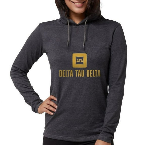 CafePress - Delta Tau Delta Gold Stacked Signature Long Sleeve T Shirt - Womens Hooded Shirt