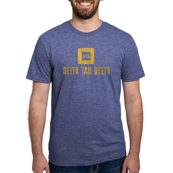 CafePress - Delta Tau Delta Gold Stacked Signature T Shirt - Mens Tri-blend T-Shirt