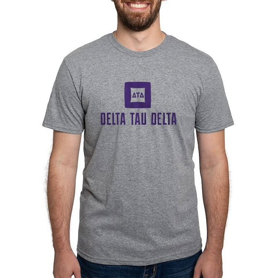 CafePress - Delta Tau Delta Purple Stacked Signature T Shirt - Mens Tri-blend T-Shirt