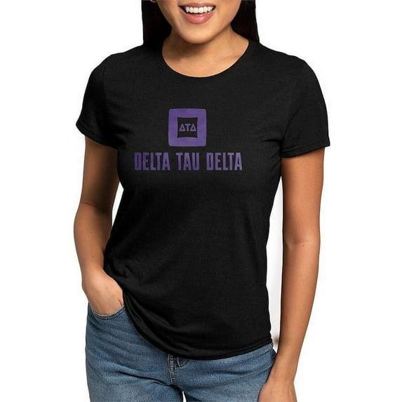 CafePress - Delta Tau Delta Purple Stacked Signature T Shirt - Womens Tri-blend T-Shirt