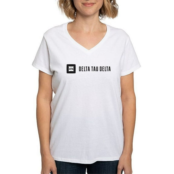 CafePress - Delta Tau Delta Signature T Shirt - Womens Cotton V-Neck T-shirt